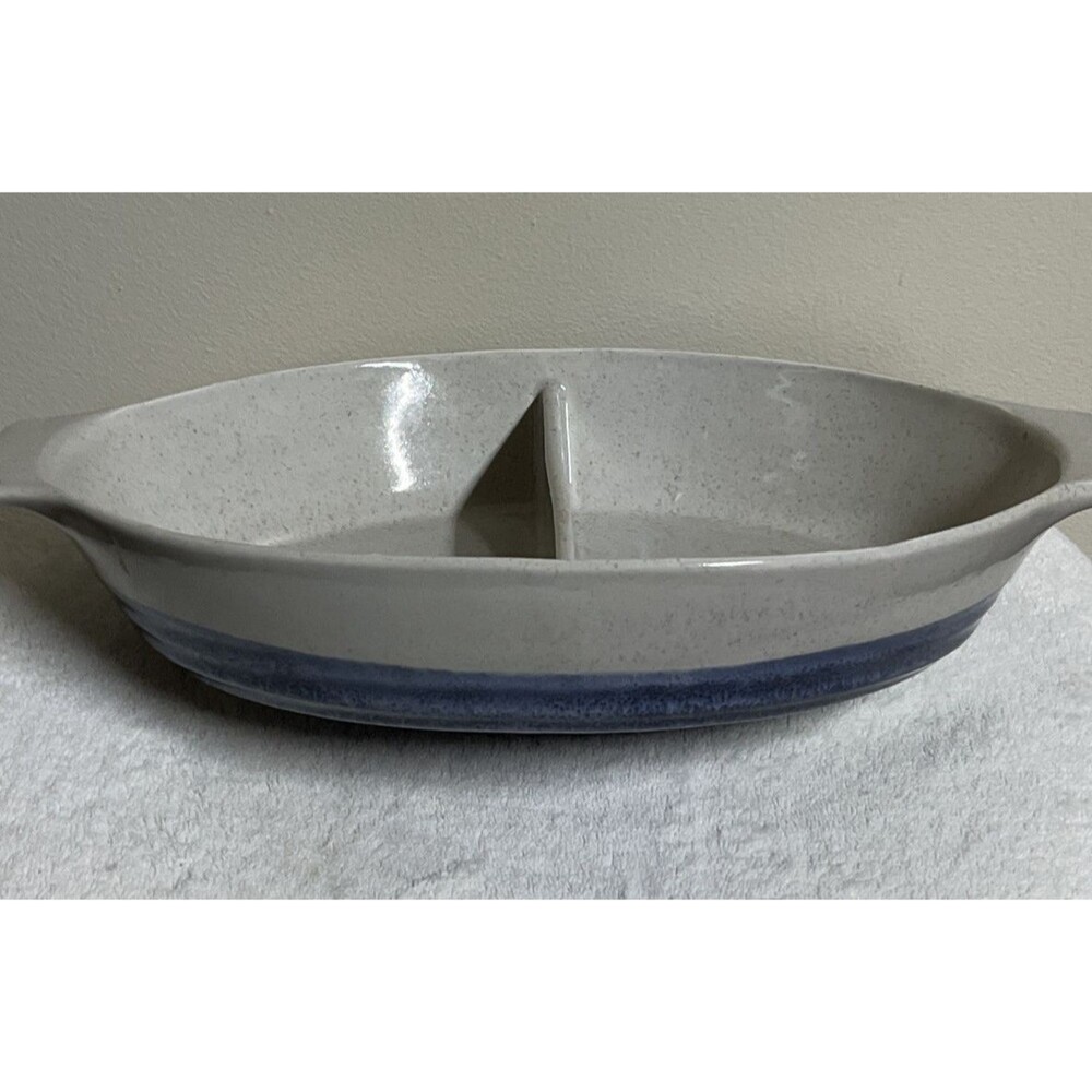 McCoy Pottery Navy Blue 13x8” Oval Divided Baking Dish Two Tone